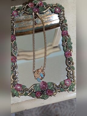 Gold-Tone Necklace with Blue Crystal Accent - Women Jewelry Coro Art Deco Style